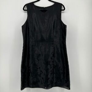 AKA Eddie Bauer Black Floral Embroidered Sheath Dress 14 NWOT 90s Whimsigoth